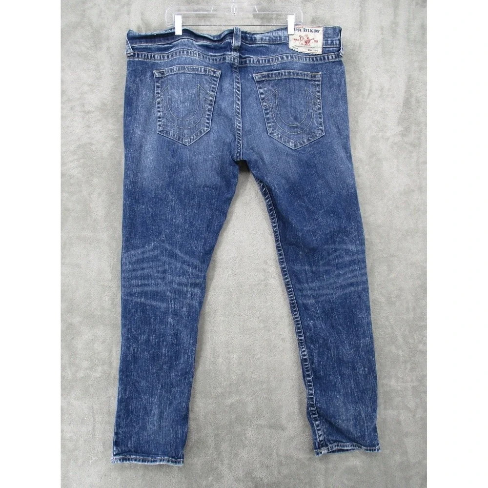 True Religion Jeans Mens 44 Geno Relaxed Slim Stretch Denim Medium Wash Logo